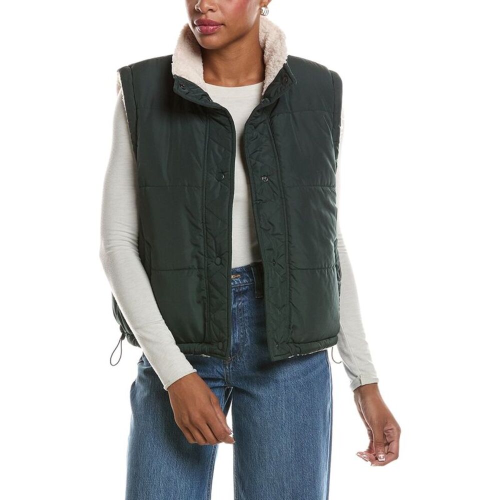 Velvet By Graham & Spencer Womens Cathy Puffer Sherpa Vest, Green
